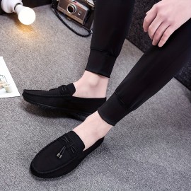 Comfy Solid Color Tassel Loafers - Breathable Slip-On Shoes with Non-Slip Rubber Sole, Soft Fabric Insole, and Casual Style for All Seasons