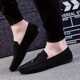 Comfy Solid Color Tassel Loafers - Breathable Slip-On Shoes with Non-Slip Rubber Sole, Soft Fabric Insole, and Casual Style for All Seasons