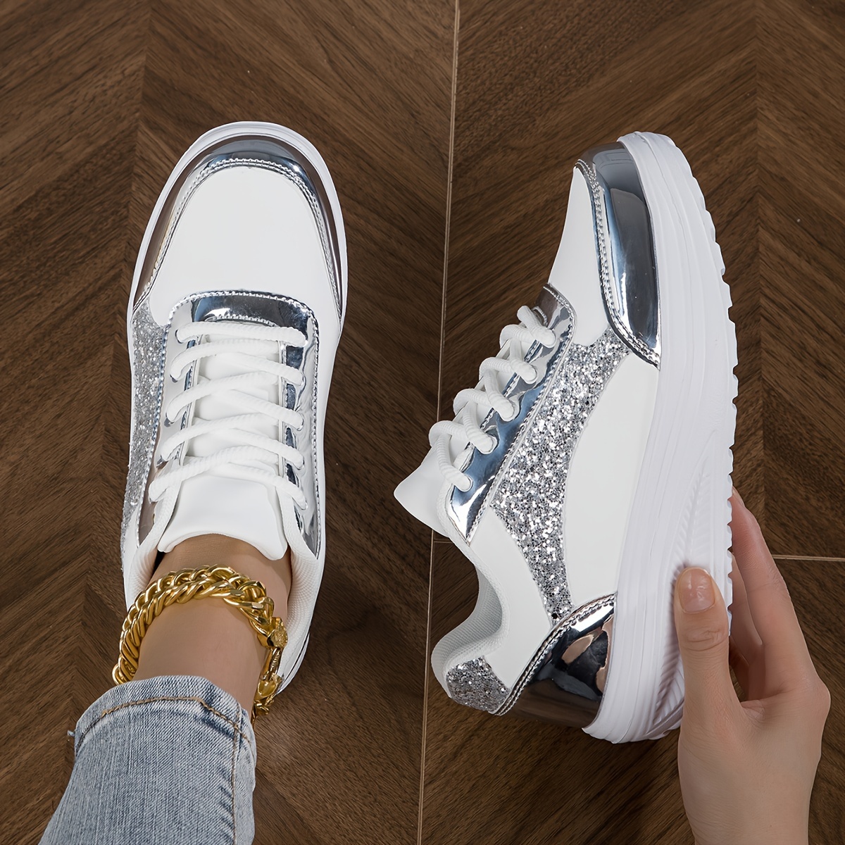 new sneakers sequin thick sole lightweight women s shoes details 3